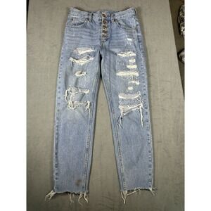 We The Free High Rise Straight Jeans 26 R Distressed Button Fly Raw Hem